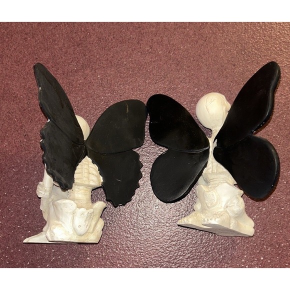 Set Of Two Skeleton Fairy Figurine With Purple & Blue Wings - Resin - 6" Tall - Picture 3 of 11
